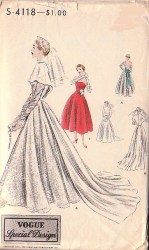 4118 51 VOGUE BRIDES /EVENING STRAPLSS DRESS LENGTHS, CAPE PATTERN 12 30" BUST